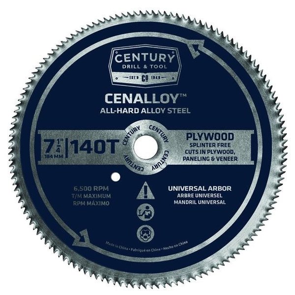 Century Drill & Tool Century Drill & Tool 178320628 08206 7.25 in. x 140T Plywood Cenaly Saw Blade 178320628